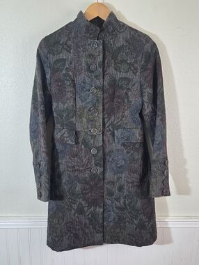 Express Floral Tapestry Long Jacket Womens 6 Button Front Lined Career Coat